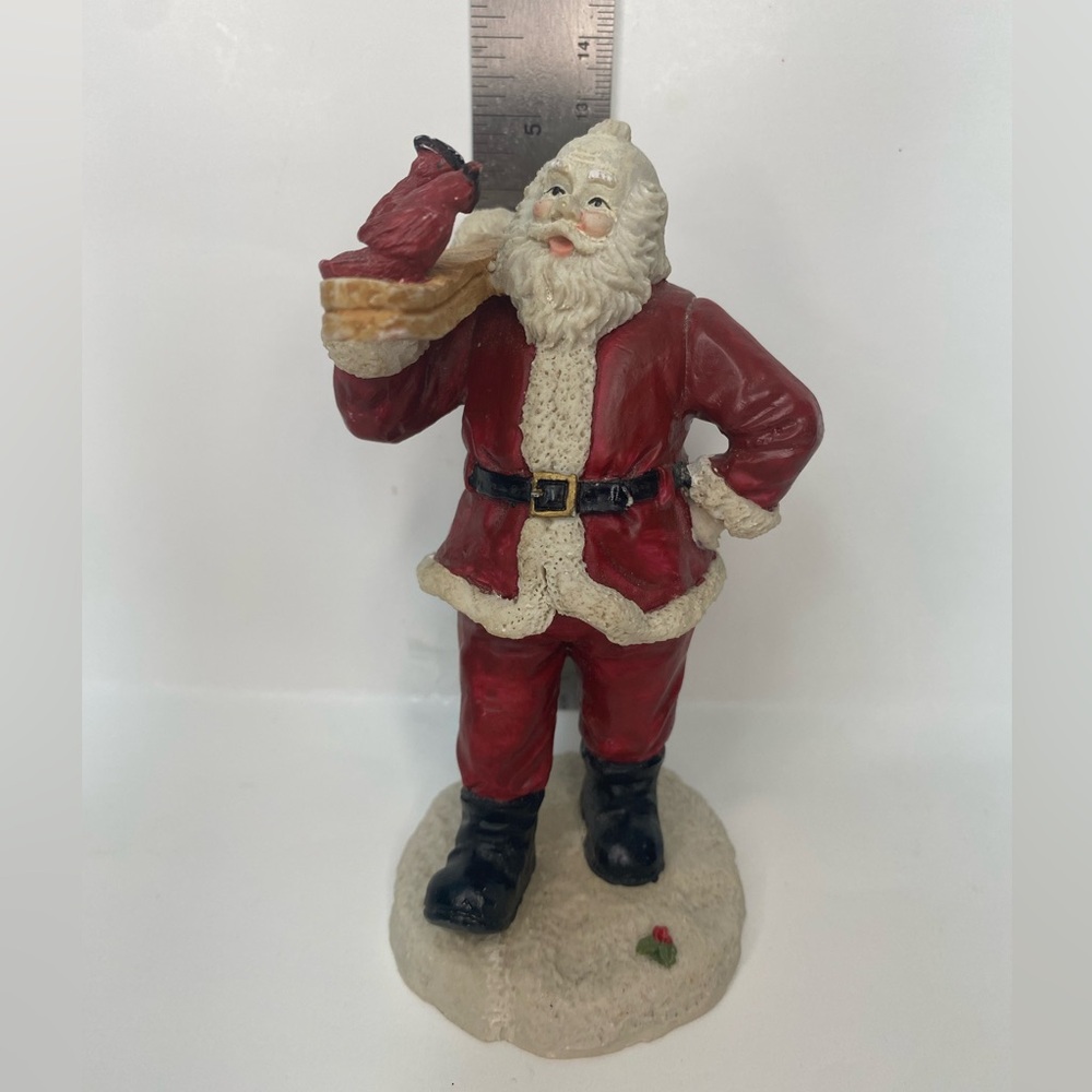 Cute Skiing Santa with Cardinals Christmas Figurine